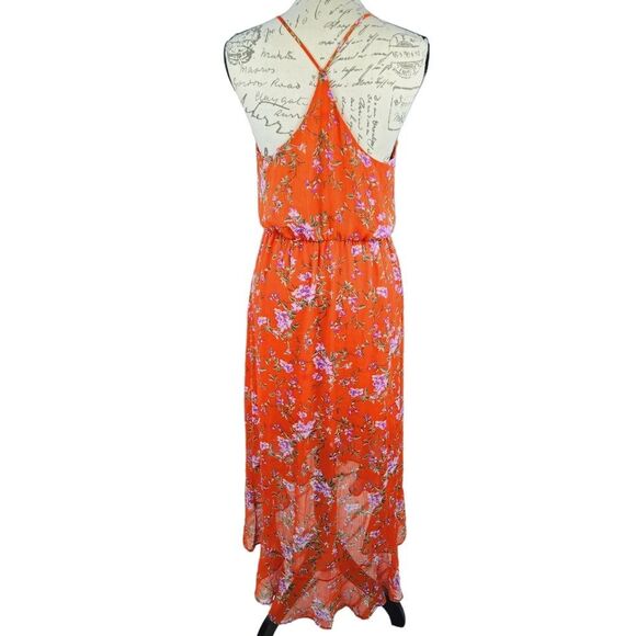 Lush Floral Chiffon Ruffle Tulip Hi Low Hem Maxi Dress Red Lavender Floral Small - Picture 3 of 6
